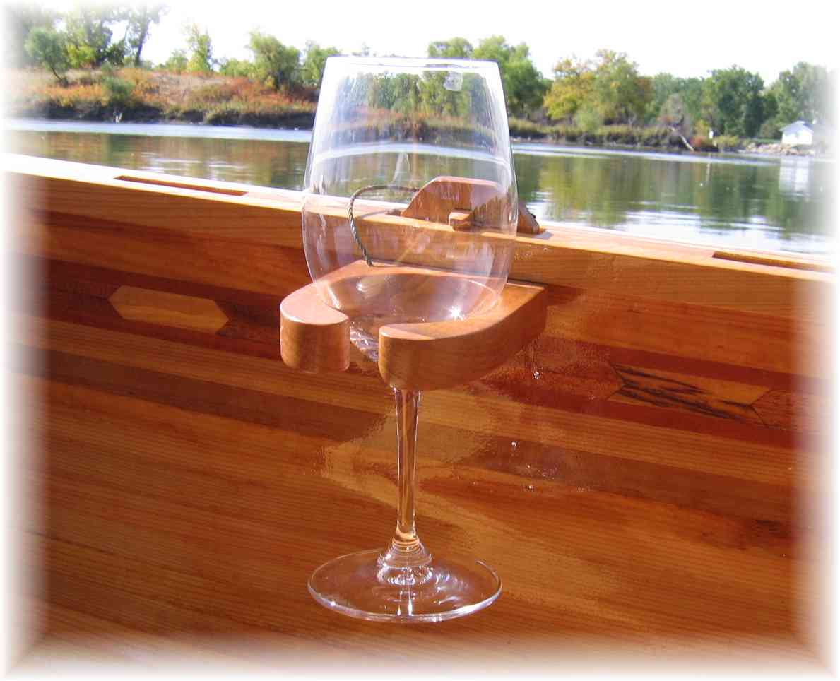 Wood canoe wine glass holder